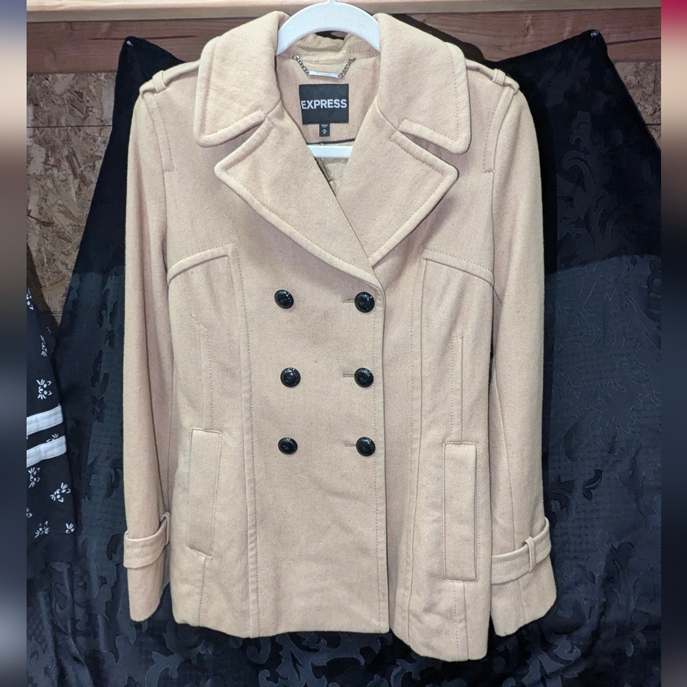 Express Wool Beige Pea Coat Size Medium EUC